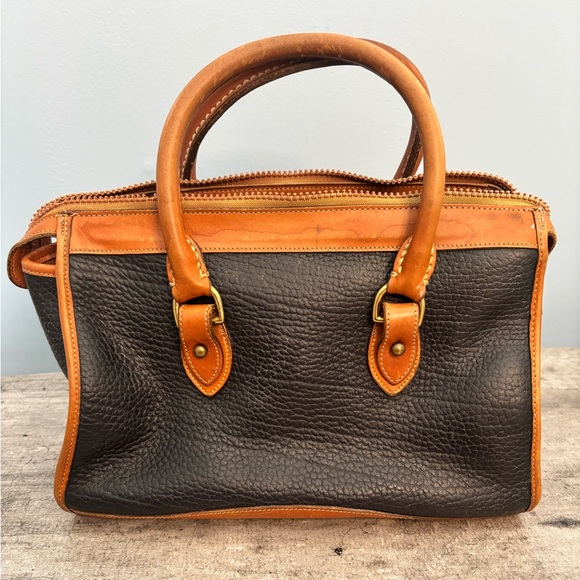 VINTAGE Dooney & Bourke All Weather Leather Handle Bag Black Brown With FLAWS - Picture 2 of 13